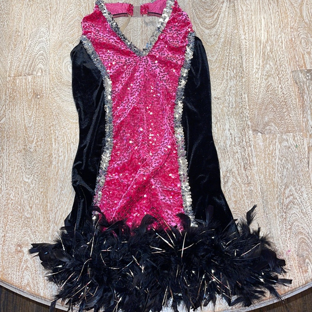 Dance Costume Feather & Sequin Costume Small Halloween black pink silver